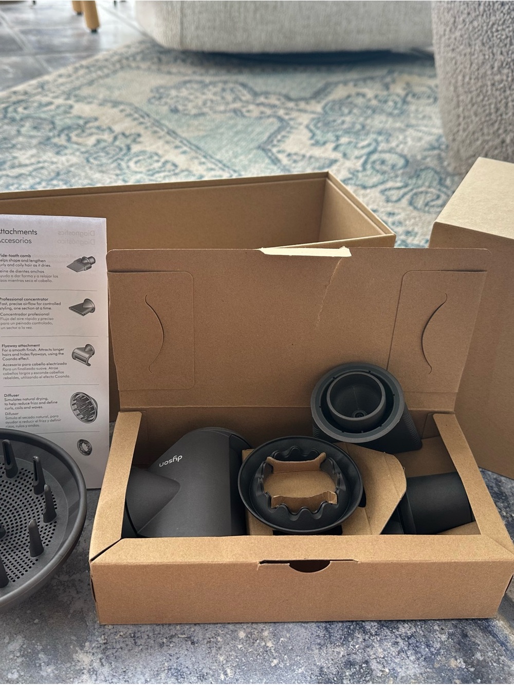 Dyson Matte Black Hair Dryer Attachment Set - Nozzle, Diffuser & Styling Tools
